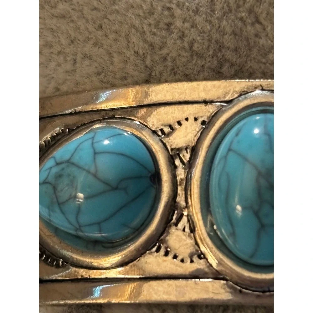 #7. silver-tone Boho Cuff Turquoise Bracelet